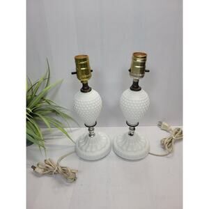 2 Vintage Lamps, Milk Glass Hobnail, Vanity Boudoir, Dresser Table